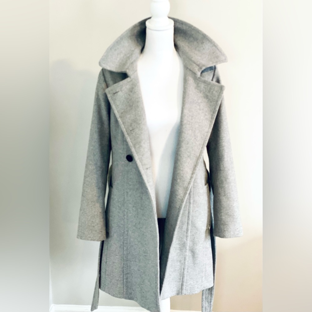 Express Winter Peacoat Coat Soft Wool Blend Double Breasted Neutral Gray Medium - Picture 5 of 12